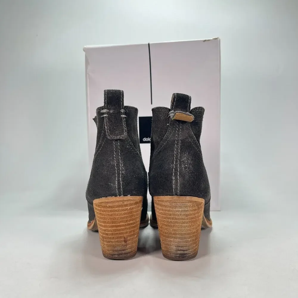 Dolce Vita Jones Anthracite Suede Western Block Heel Ankle Booties Womens Sz 7.5